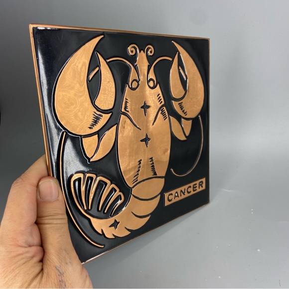 Vintage Zodiac Sign Cancer Astrology Seventies Copper Plaque - Picture 3 of 11
